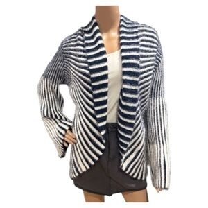 Love Navy White Striped Fuzzy Cardigan Small Preppy Nautical Cozy Knit